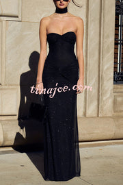 Sexy Slightly Translucent Sequined Off-shoulder Slim Fit Fishtail Maxi Dress