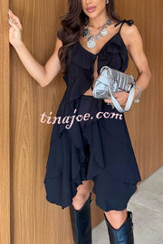 Beauty of Flow Ruffles Tie-up Slit Midi Top and Elastic Waist Shorts Set