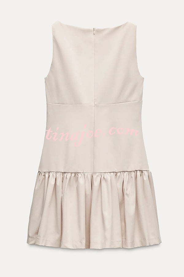 Solid Velvet Bow Embellished Sleeveless Mini Dress