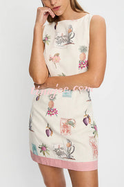 Botanical Print Sleeveless Open Back Casual Mini Dress