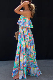 Like Fine Art Printed Strapless Elastic Waist Maxi Dress