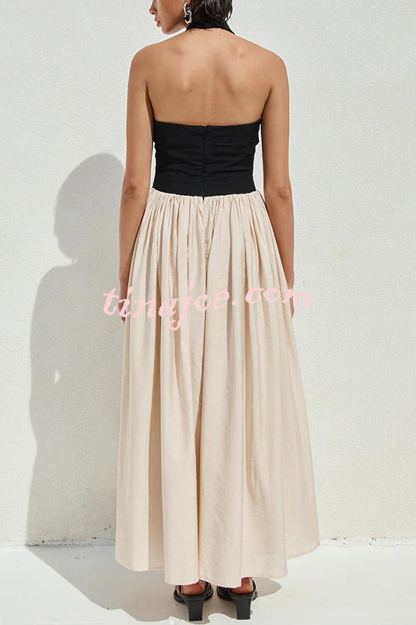 Fashion Contrast Color Stitching Sleeveless Backless Slim Maxi Dress