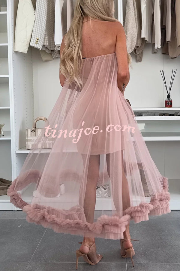 Fairytale Charm Tulle Off Shoulder Ruffles Trim A-line Midi Dress