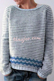Crew Neck Color Block Long Sleeve Pullover Sweater