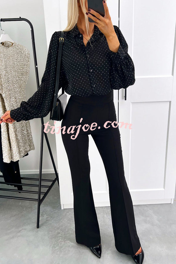 Fashionable Polka Dot Lantern Sleeve Loose Shirt