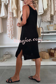 Solid Color V-Neck Sleeveless Casual Pocket Knitted Midi Dress