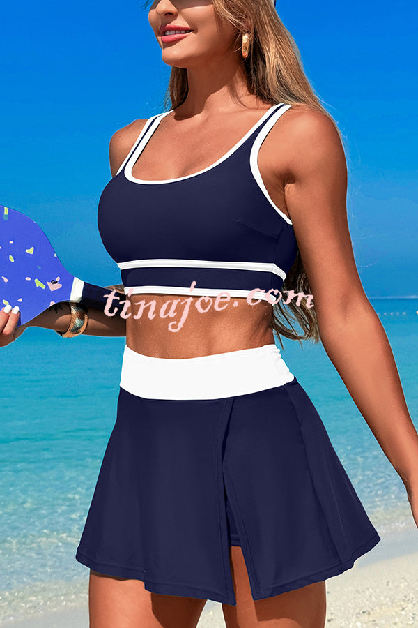 Fashion Contrast Color Stretch Sports Two-piece Bikini Swimsuit