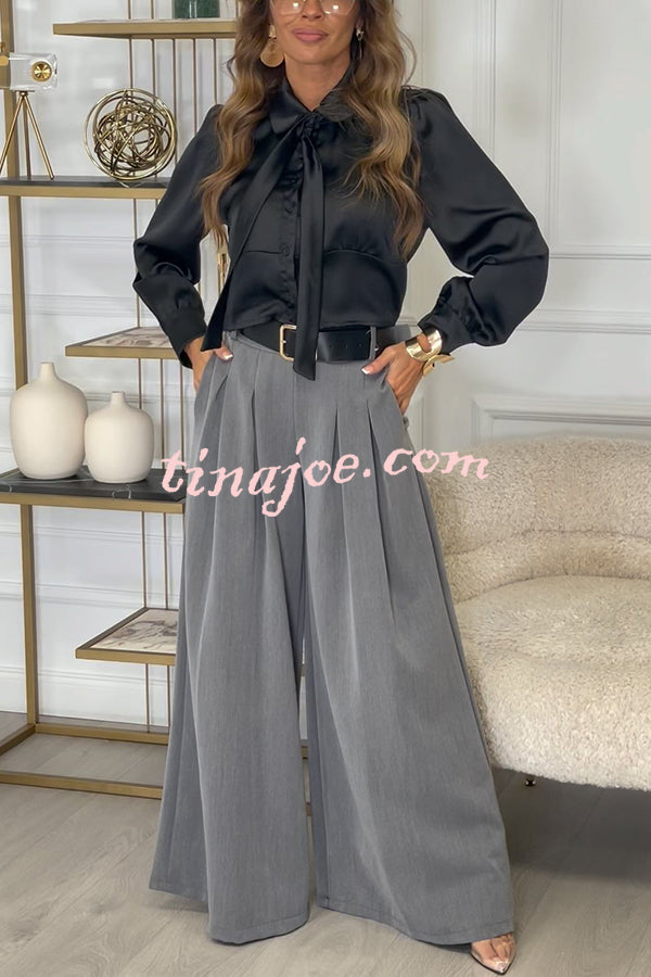 Sayla Pleated High Rise Elastic Waist Pocketed Wide Leg Pants