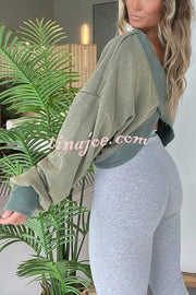 Solid Color V-neck Long-sleeved Loose Casual Sweatshirt