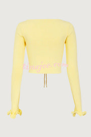 Fashion Ruffled Long-sleeved Tie-cropped Knitted Cardigan