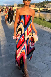 Kennedy Unique Print Off Shoulder Side Slit H-line Maxi Dress