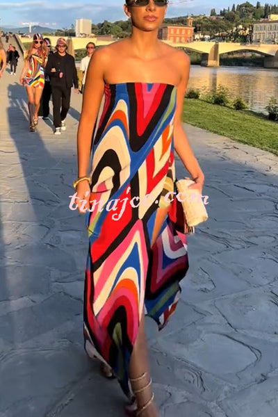 Kennedy Unique Print Off Shoulder Side Slit H-line Maxi Dress