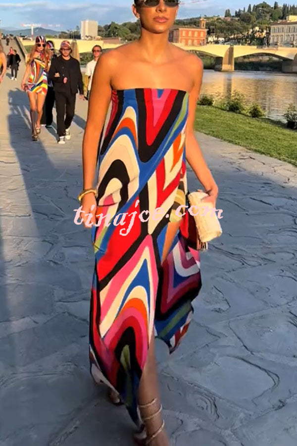 Kennedy Unique Print Off Shoulder Side Slit H-line Maxi Dress