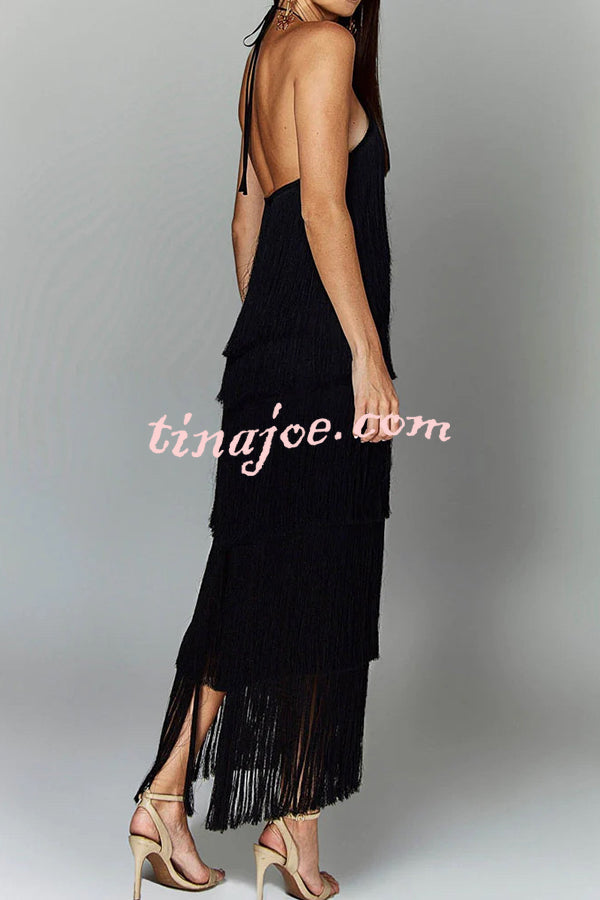 Sexy Halterneck Backless Elegant Fringe Maxi Dress