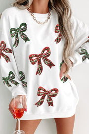 Christmas Bow Sequin Loose Casual Long Sleeve Sweatshirt