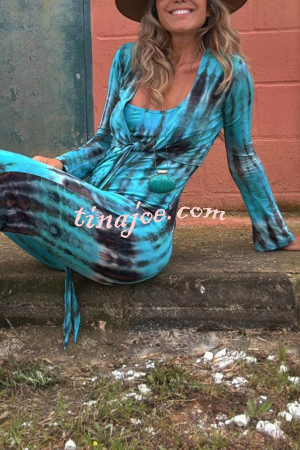 Exclusive Style Tie-dye Print Long Sleeve Tie-up Crop Cardigan