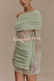 Fashion Lace Panel Long Sleeve Slim Fit Knit Mini Dress