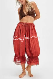 Pastoral Style Elastic Waist Lace Hem Bloomer Pants