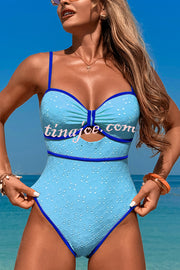 Fashion Contrast Color Hollow Stretch One-piece Swimsuit