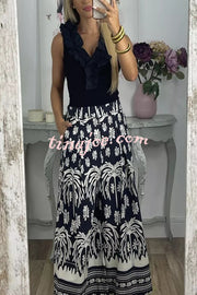 Unique Print Elastic Waist Loose Pocket Holiday Wide Leg Pants