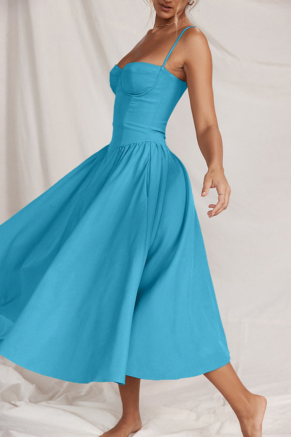 Solid Color Buttonless Bandeau Side Pocket Midi Dress