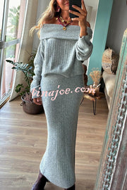 Luka Ribbed Knit Off Shoulder Long Sleeve Sweater and Stretch Maxi Skirt Set