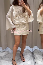 Fashion Floral Hollow Embroidery Slim Mini Skirt