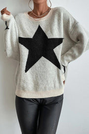 Essnce Star Pattern Crew Neck Long Sleeve Sweater