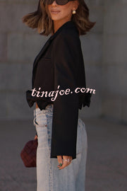 So Chic Bow Trim Long Sleeve Lapel Crop Blazer