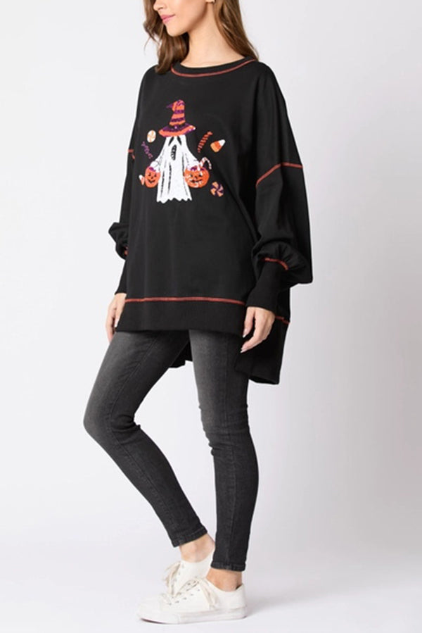 Halloween Ghost Sequin Loose Casual Sweatshirt