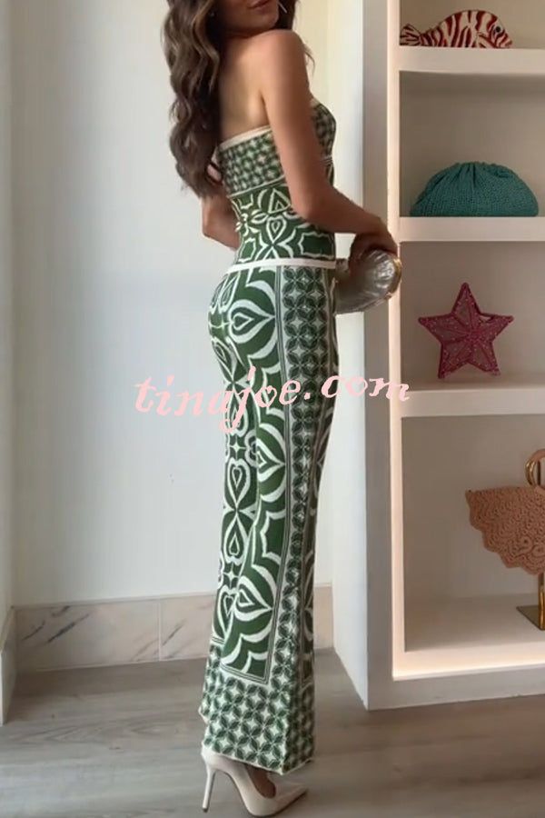 Orla Knit Mosaic Tile Print Bandeau and High Rise Stretch Flared Pants Set