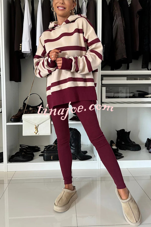 Fashion Loose Casual Hooded Long Sleeve Sweatshirt and Elastic Waist Leggings Set