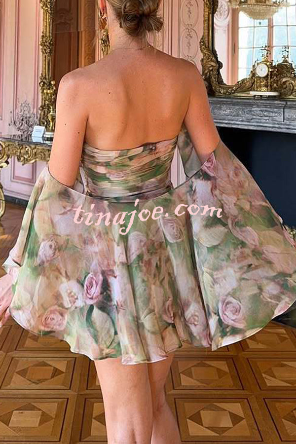 Chiffon Floral Print Elegant Multi-Layered Ruffle Mini Dress