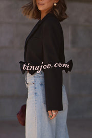 So Chic Bow Trim Long Sleeve Lapel Crop Blazer