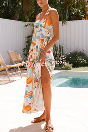 Marine Life Print Sleeveless Sling Holiday Maxi Dress