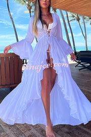 Fashionable Beach Semi-transparent Waist Cover-up Maxi Dress