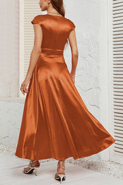 Satin Solid Color Sleeveless V-neck Pocket Maxi Dress