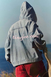 Fashion Loose Pocket Casual Denim Zipper Hoodie