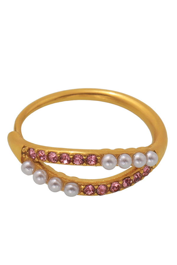 Fashionable Double-layer Inlaid Rhinestone Pearl Ring