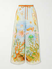 Unique Printed Lapel Short Sleeve Loose Shirt and Elastic Waist Casual Pocket Vacation Pants Set