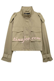 Classic Charm Strap Details Pocketed Cargo Style Zipper Loose Jacket