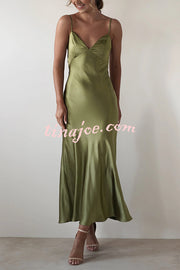 Satin Elegant Sling Backless Lace-Up Midi Dress