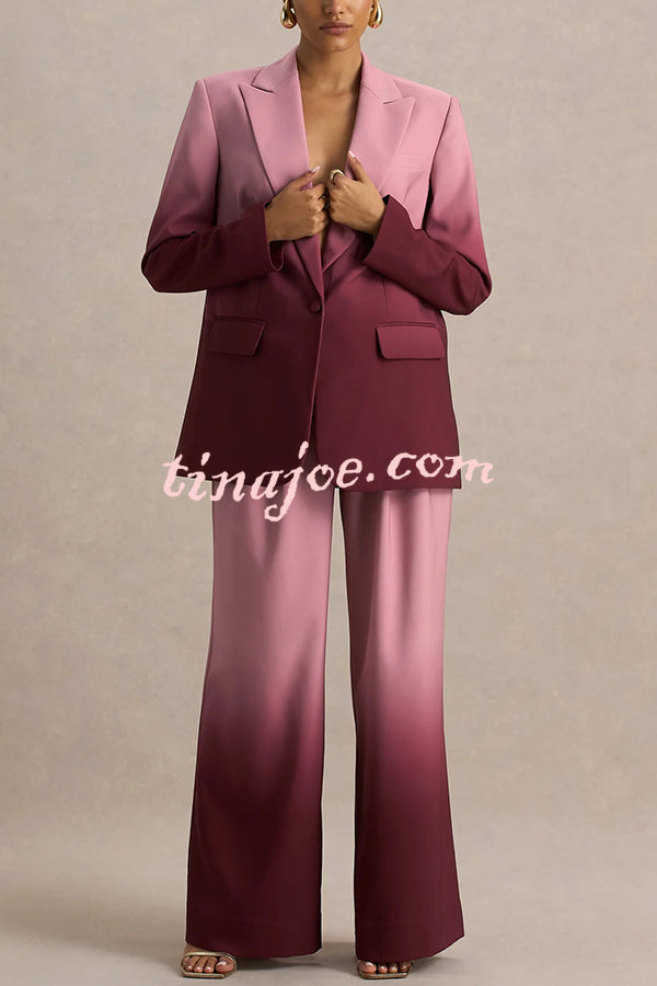 Enya Ombre Print Elastic Waist Pocketed Wide Leg Pants