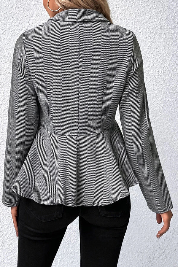 Devon Tweed Lapel Double-breasted Ruffle Hem Slim Blazer