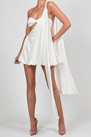 Antari Pleated Tube Top One Shoulder Tie-up Vacation Mini Dress