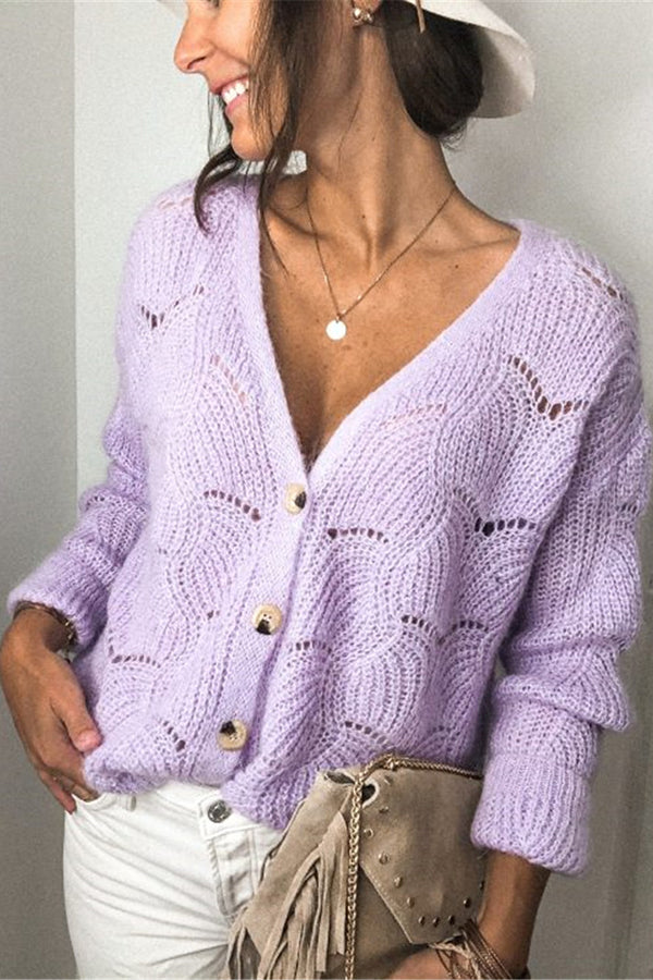 Fashionable V-neck Long-sleeved Knitted Sweater Cardigan