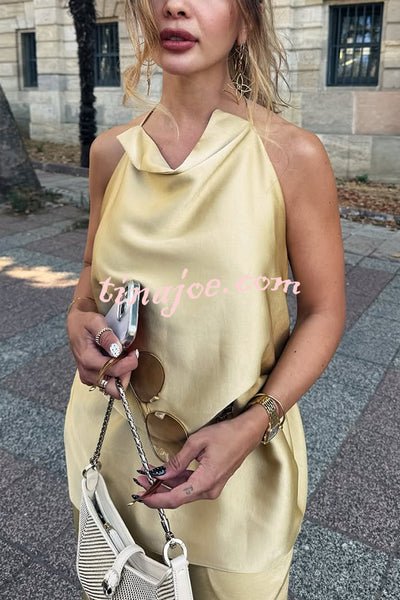 Satin Solid Color Loose Backless Casual Top