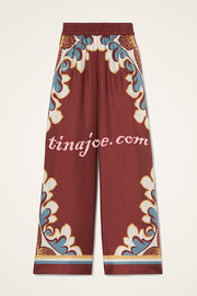 Bohemian Dreams Unique Print Elastic Waist Pocket Wide Leg Pants