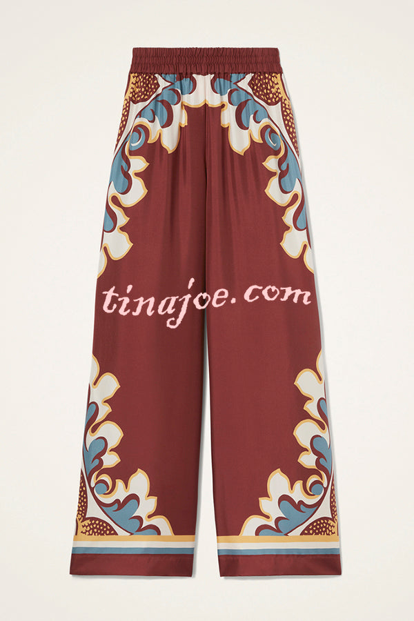 Bohemian Dreams Unique Print Elastic Waist Pocket Wide Leg Pants