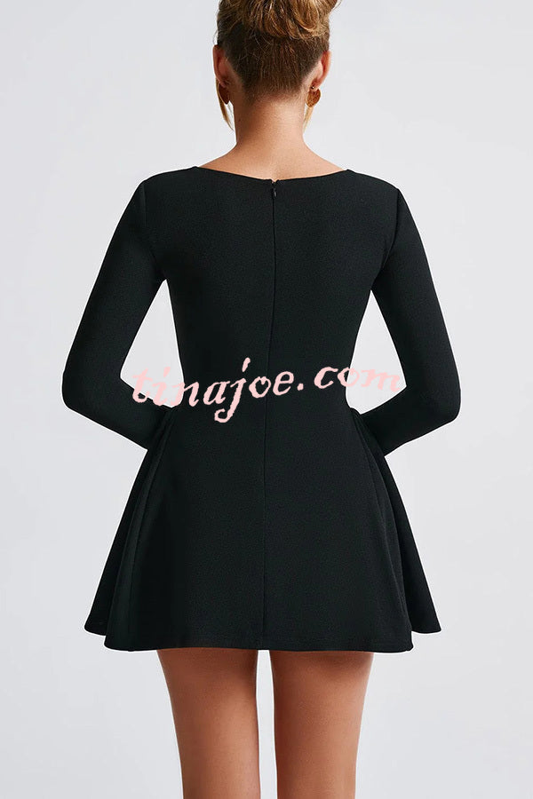 Paris Dream Sweetheart Knotted Neck Long Sleeve Stretch Mini Dress